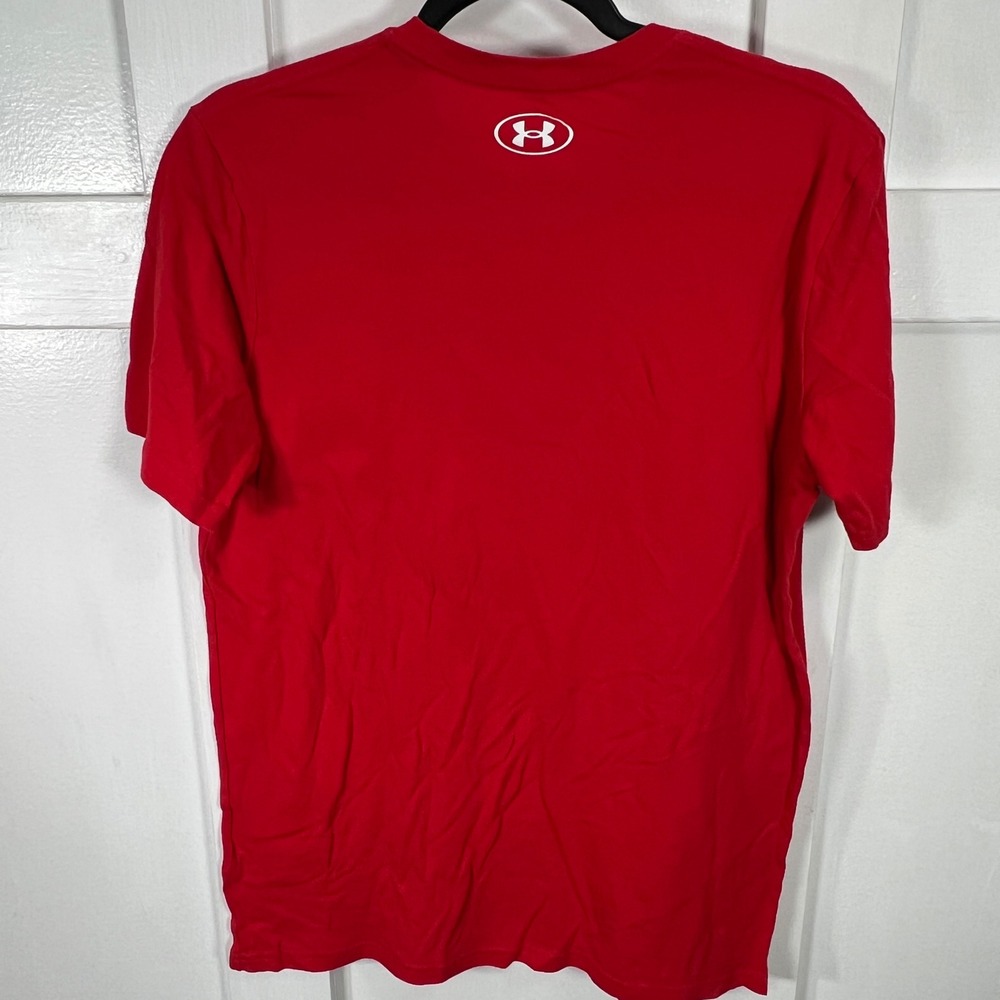 Under Armour Red Baseball Logo T Shirt Mens Medium M Loose Fit Cotton Polyester - Picture 5 of 8